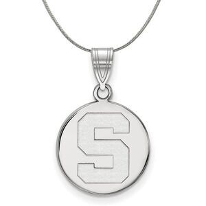 Sterling Silver Michigan State Medium Initial S Disc Necklace - 24 In